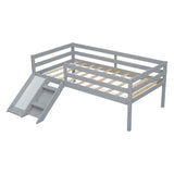 ZUN Twin Low Loft Bed with Slide, Ladder, Safety Guardrails, No Box Spring Needed,Grey W504P145268