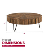 ZUN 42 in. Round Handcrafted Reclaimed Wood Coffee Table, Modern Living Room Sofa Table with Metal Legs, B011P215609