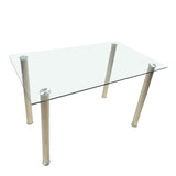 4-seat simple rectangular cylindrical leg table tempered glass stainless steel 70563160