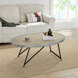 ZUN Weathered Grey Oak and Black Oval Coffee Table B062P181352