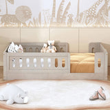 Wood Twin Size Platform Bed with Guardrail, Natural N709P180836N