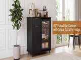 Fluted Coffee Bar Cabinet with Mini Fridge Space & Charging Station, Home Bar Cabinet with Hidden W2917P517152