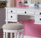 Bedroom Contemporary Vanity Set w Foldable Mirror Stool Drawers White Color HS00F4074-ID-AHD