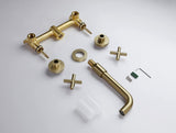 Double Handle Wall Mount Bathroom Faucet Brushed Gold W122453410