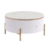 ZUN Modern Round Coffee Table with 2 large Drawers Storage Accent Table N735P211280K