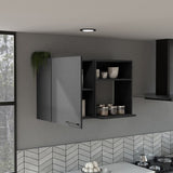 Kitchen Wall Cabinet Bussolengo, Two Shelves, Black Wengue Finish B092123128