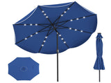 10 Ft Solar Powered Patio Umbrella with 24 LED Lights, Beige Outdoor Market Umbrella 70193351
