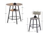Round bar stool set with shelf, upholstered stool with backrest Grey, 23.62'' W x 23.62'' D x 84811202
