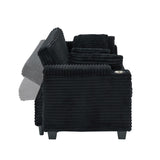 80 inch Black corduroy multifunctional expandable sofa bed with cup holder suitable for living room W1658P269824