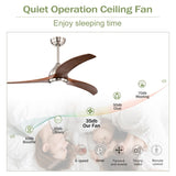 52" Solid Wood Blades Ceiling Fan With Light with Remote Control, Noiseless Reversible Motor, 6 60229797