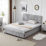 ZUN Upholstered Full Platform Storage Bed Frame with 4 Drawers, Adjustable Headboard with Button Tufted 62477493