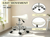 White PU Leather Saddle Rolling Stool Adjustable Height with Wheels for Massage, Spa, Beauty 52009799