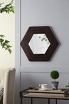 ZUN 18.5" x 18.5" Hexagon Mirror with Solid Wood Frame, Wall Decor for Living Room Bathroom Hallway, W2078133975