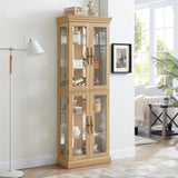 ZUN Lighted Glass Curio Display Cabinet,Display Cabinet,Glass Storage Cabinet Glass Wine cabinet Wood W2275P199811