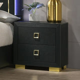 Modern 1pc Nightstand Black Color Center Glide 2-Drawers Bedside Table Square Pulls Bedroom B2741P324374