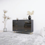 High Glossy Surface 6 Drawers Chest of Drawer with Golden Handle and Golden Steel Legs Black Color W2139134916