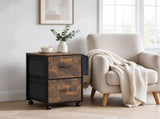 Wood Filing Cabinet with Wheels, Weathered Wood Fluted, Iron Clad Wood, Melamine Faced, 2 Small 10635827