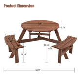 6-Person Circular Outdoor Wooden Picnic Table for Patio, Backyard, Garden, DIY w/ 3 Built-in W142281086