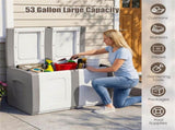 53 Gallon Large Outdoor PP Deck Box Waterproof Storage Box with Lockable Lid & Side Handles-Gray 20974750