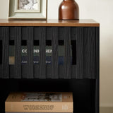 2 Set Nightstands with Grille Striped Doors, Mid Century Modern Nightstand, Bedside Table with W578P193301