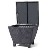 Outdoor PE Wicker Side Table with Storage, Small Patio Storage Bin Container for Hose Cushion Towel, 92404890