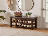 2-Tier Solid Wood Shoe Bench with Storage Shelves, Entryway Shoe Rack with Hallway Seating Bench, 35896682