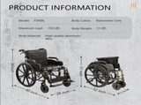 Aluminum Alloy Transport Wheelchair. 20" Seats. With front and Rear Locking Hand Brakes. 24" Quick W3121P297406
