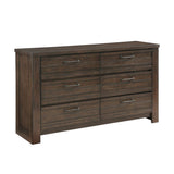 ZUN Rustic Style 1pc Dark Brown Dresser of 6x Drawers Black Metal Hardware Wooden Bedroom Furniture B011P228131