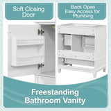 30" Bathroom Vanity with Sink, One Door with Shelf and Three Drawers, Soft Close Door, White N759P225994K