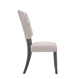 Transitional Dining Chairs Set of 2, Tufted Back Beige Fabric Upholstery Weathered Gray Oak Finish B2741P345901