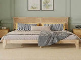 King Size Solid Wood Bed with Rattan Headboard, Rubber Wood Bed with Central Support Beams and W504P444380