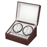 ZUN Brown Leather Watch Winder Storage Auto Display Case Box 4 6 Automatic Rotation 27700804