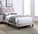 Twin Size Bed w Adjustable Headboard 1pc Bedframe, Light Pink Velvet Upholstered Youth Bedroom B011P190166