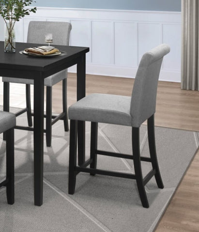 ZUN Counter Height Chairs Set of 2 Black Finish Upholstered Gray Padded Seat Back Transitional Dining B011P168511