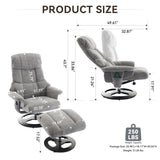 010-Ergonomic Recliner Chair with Ottoman, Modern 360&deg Swivel Lounge Chair with Footstool, Chenille W2636P262448