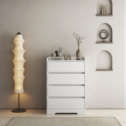 ZUN 4 Drawer Dresser, Chest of Drawers Without Handle, White Dresser for Bedroom 100% Waterproof, Modern W132166400