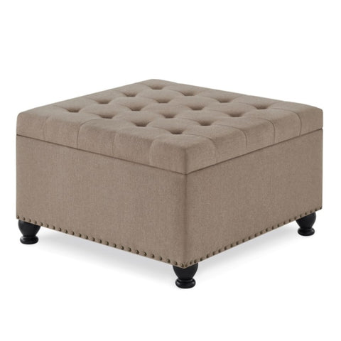 ZUN Large square storage with wooden legs, Upholstered button tufted coffee table with nail trims 36545158