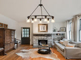 34.25'' Modern 9-Light Black Wagon Wheel Chandelier With Light For Living Dining W5008P468519