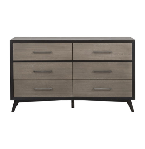 ZUN Classic 1pc Bedroom Storage Dresser of 6 Drawers Black Gray Finish Modern Wooden Furniture Tapered B011P178525
