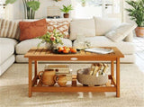 Sturdy Slatted Outdoor Coffee Table with Lower Shelf, Indoor Outdoor Multi-Purpose Center Table 49669200