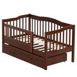 Vertical Fence Brown Painted Pine Toddler Bed with Bottom Drawer and Side Car Bed 72728062