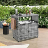 ZUN Outdoor Wicker Bar Cart, Patio Wine Serving Cart w/Wheels , Rolling Rattan Beverage Bar Counter W640P175463