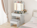 Vanity Table with LED Lighted Mirror, 2 Drop Leaf Extension & Built-in Charging Station-White 83199140