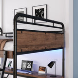 Full Size Metal Loft Bed with Desk, Metal Loft Bed with LED Light and Charge Station,Black W2580P286695