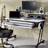 Music Recording Studio Desk with Keyboard Tray, White and Black B016P312638