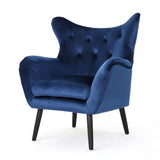 Seigfried Mid-Century Velvet Arm Chair, Navy Blue / Black, 28.5D x 34.25W x 39.75H in 56589.00NVLTNBLU