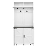 ON-TREND Farmhouse 4-in-1 Hall Tree with Barn Doors, Movable Bench with 7 Hanging Hooks and Shoe N721P205788K