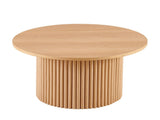 Oak Wood Veneer Tabletop 27.56 Inch Round Coffee Table, Farmhouse Circle Coffee Table MDF Table-top W1164P225845