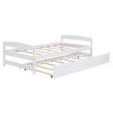 Twin Size Platform Bed with Twin Size Trundle, White WF313279AAK
