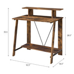 ZUN Weathered Oak and Black Writing Desk with Upper Shelf B062P184536